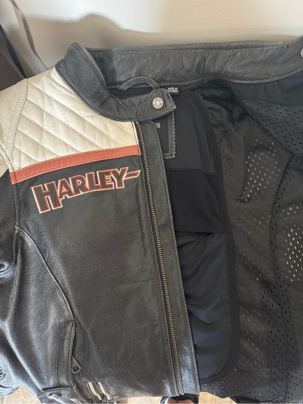 Harley-Davidson Black Cream & Orange Leather Riding Jacket - Picture 12 of 12